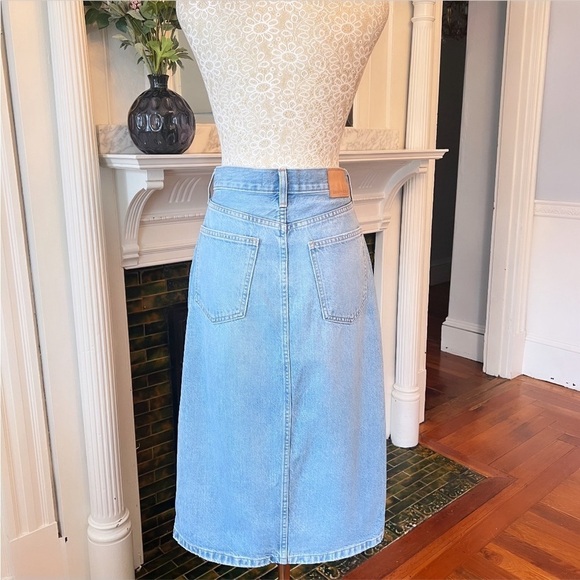 DENIM FORUM The '90s Halle Stretch Denim High Waisted Midi Skirt Size 28 - Picture 9 of 15